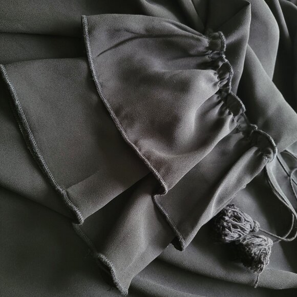 Black Ruffle Blouse with neck tassel detailing - Size L - Picture 1 of 9